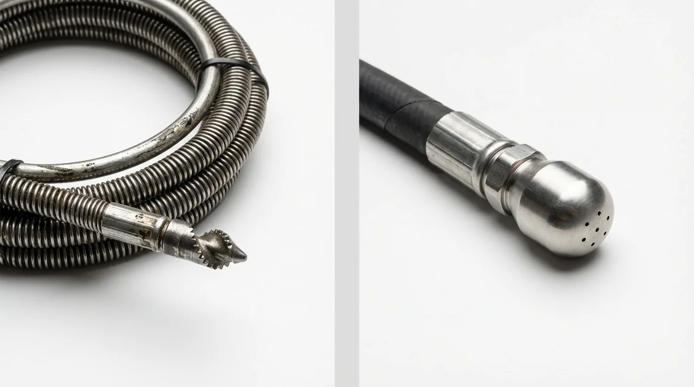 Drain snake cable and hydro jetting nozzle used for drain cleaning in Madisonville, TX