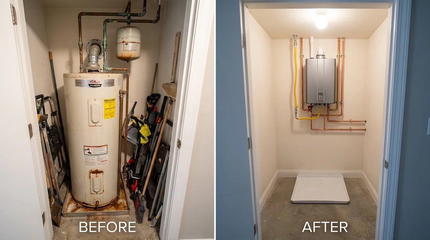 Tank water heater versus wall-mounted tankless unit comparison for Madisonville, TX homeowners